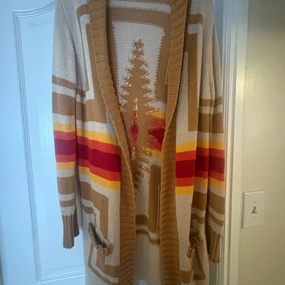 Pendleton Women's Cardigan in Cream, Orange, and Red - Picture 3 of 3